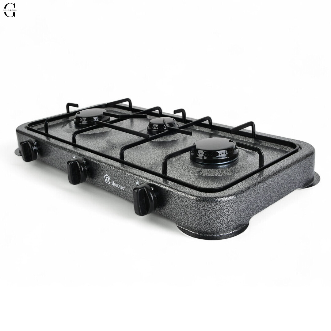 Газовая плита Domotec(Grey) — 3 конфорки, для баллонного газа, без крышки